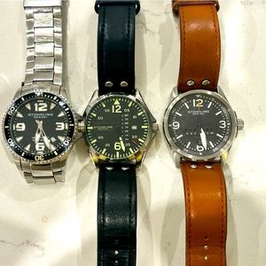 3 Stuhrling watches. All have new batteries. Lightly worn. All 3 for $70